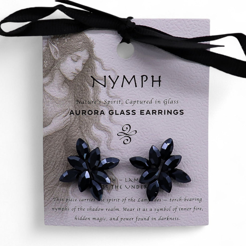 * Boucles d’oreilles fleurs en verre vintage – Noir de jais