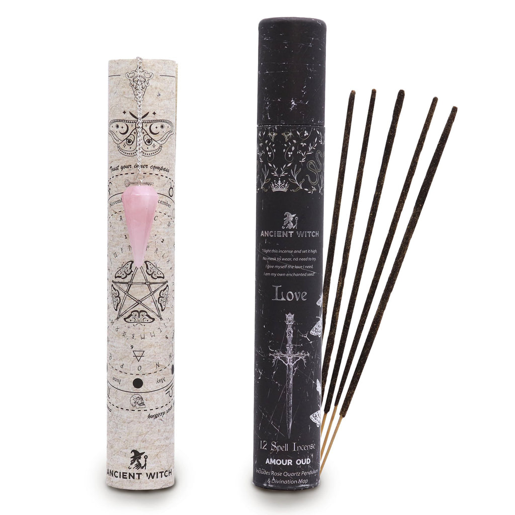 Encens rituel Ancient Witch – Amour – Pendule en quartz rose