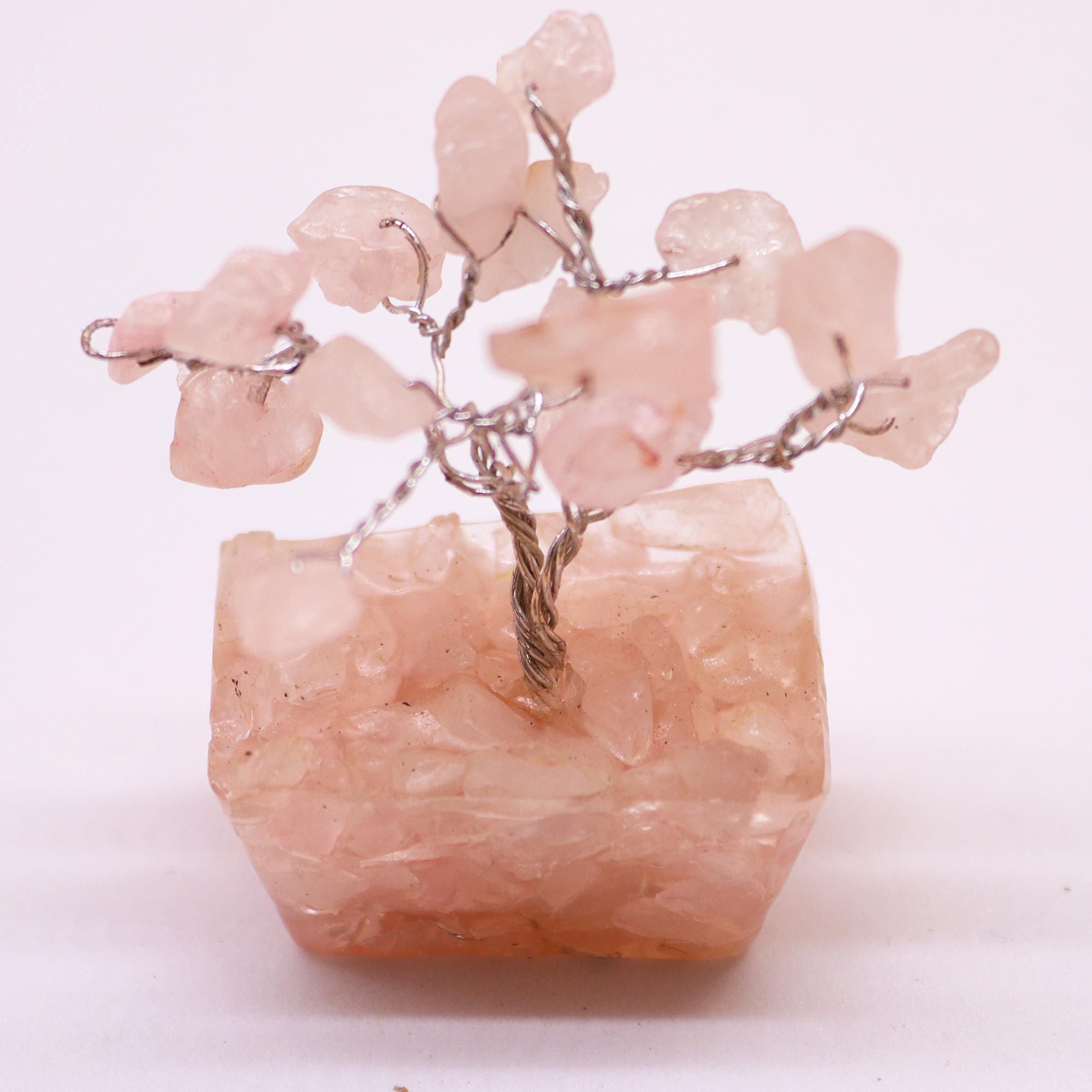 Mini Arbres en Pierres Précieuses sur Base d'Orgonite – Quartz Rose (15 pierres)