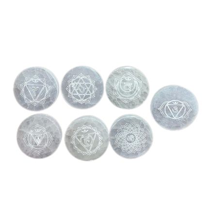 Lot de 7 plaques de rechargement en sélénite, motifs chakras