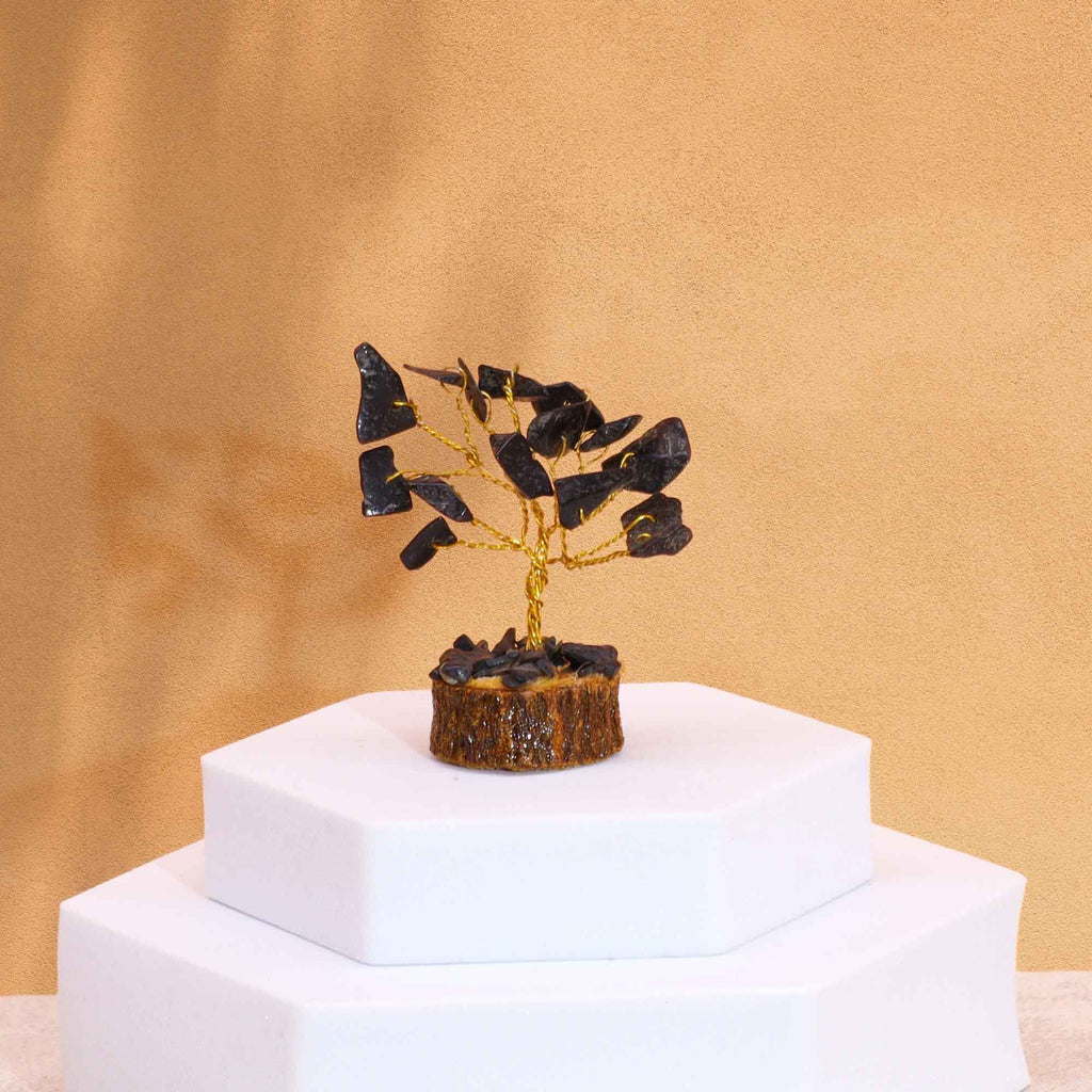 Mini Arbres en Pierres Précieuses sur Socle en Bois – Agate Noire (15 pierres)