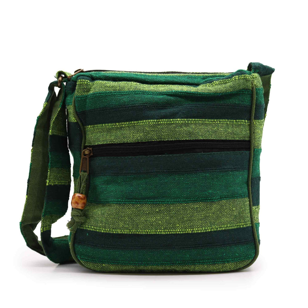 Grand Sac Sling Népalais Vert Forêt – Sangle Réglable | Artisanal Népal