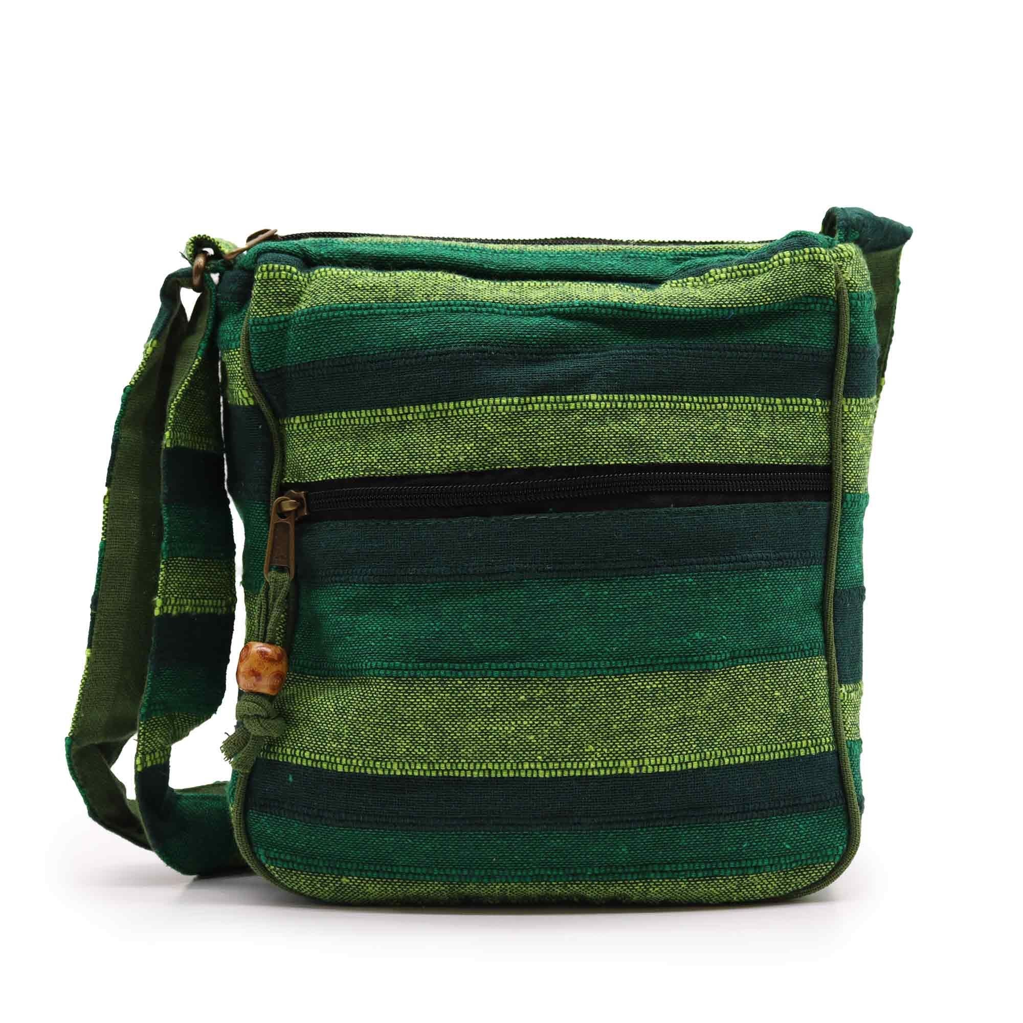 Grand Sac Sling Népalais Vert Forêt – Sangle Réglable | Artisanal Népal
