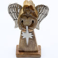 * Grand ange de la paix en bois de manguier 30 cm – Ailes en métal et détails émaillés