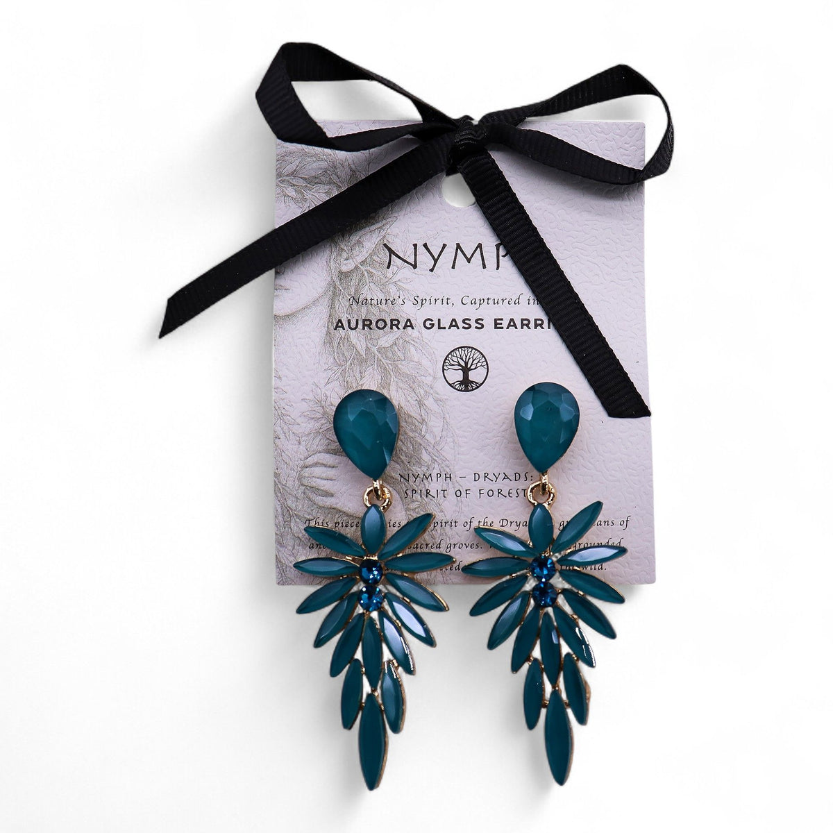 * Boucles d’oreilles longues pendantes en verre vintage vert sarcelle