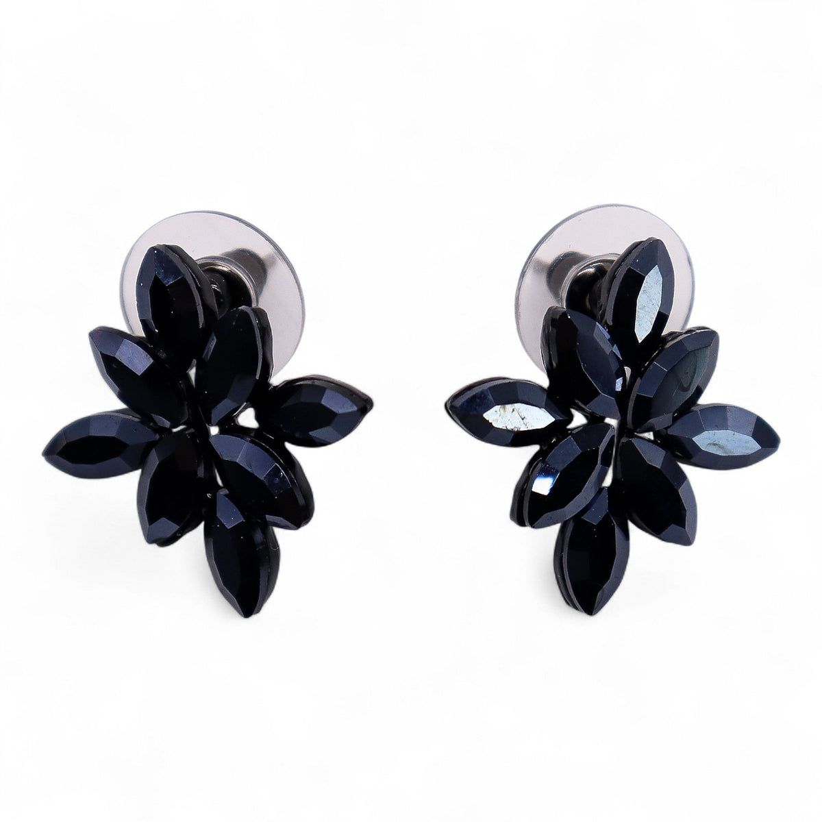 * Boucles d’oreilles fleurs en verre vintage – Noir de jais