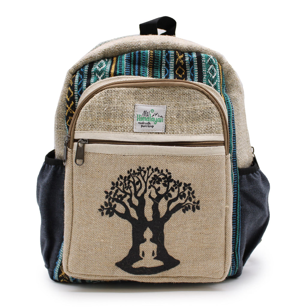 Petit Sac à Dos en Chanvre – Motif Arbre de Bodhi | Artisanal Népal