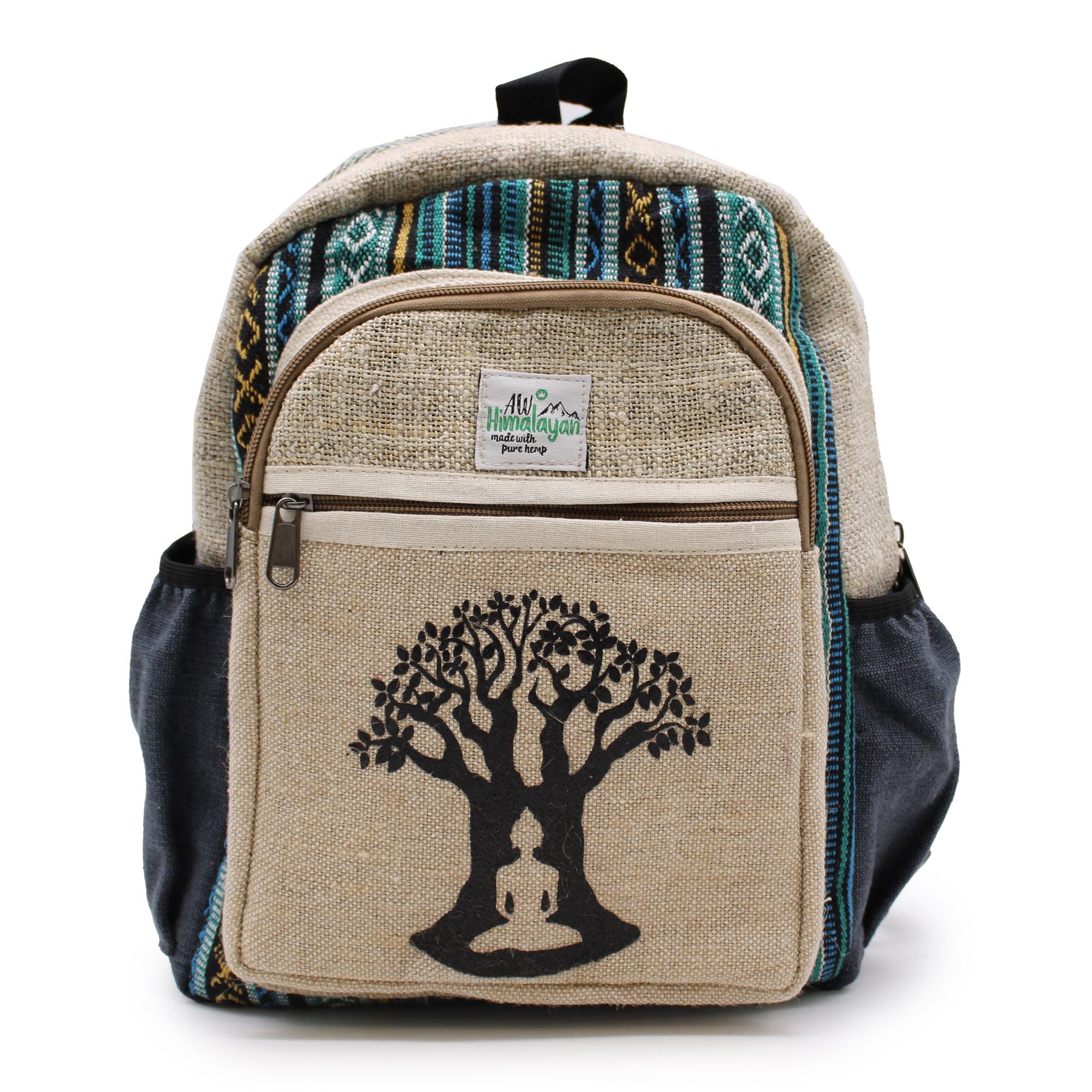 Petit Sac à Dos en Chanvre – Motif Arbre de Bodhi | Artisanal Népal