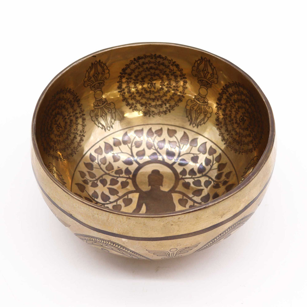 * Bol chantant tibétain gravé Bouddha et arbre de la Bodhi, 16 cm