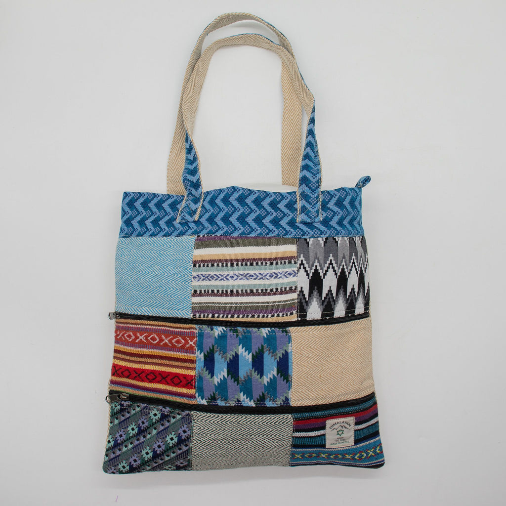 Tote Bag Patchwork Katmandou – Motif Dhaka Tissé Main | 37x38cm | Artisanal Népal
