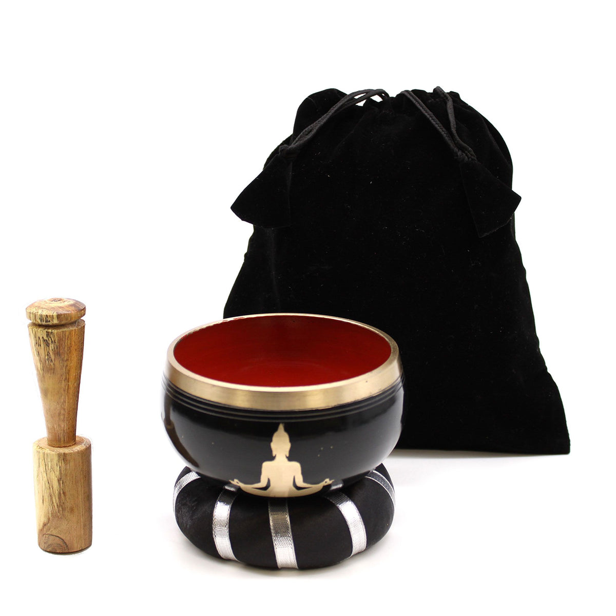 * Coffret de bol chantant Bouddha – Noir et orange – 10,7 cm