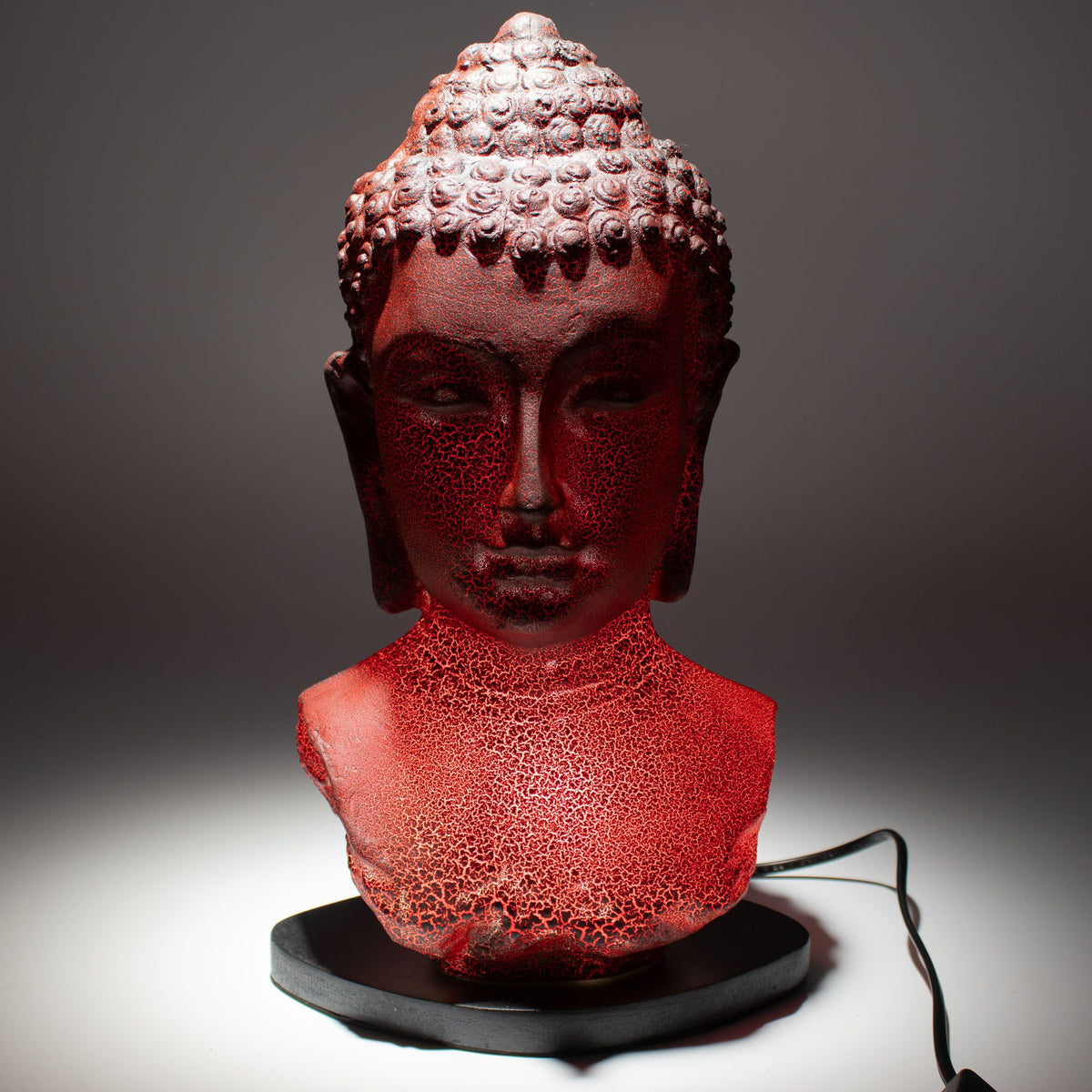 * Lampe buste de Bouddha – Finition lave en fusion et socle ovale