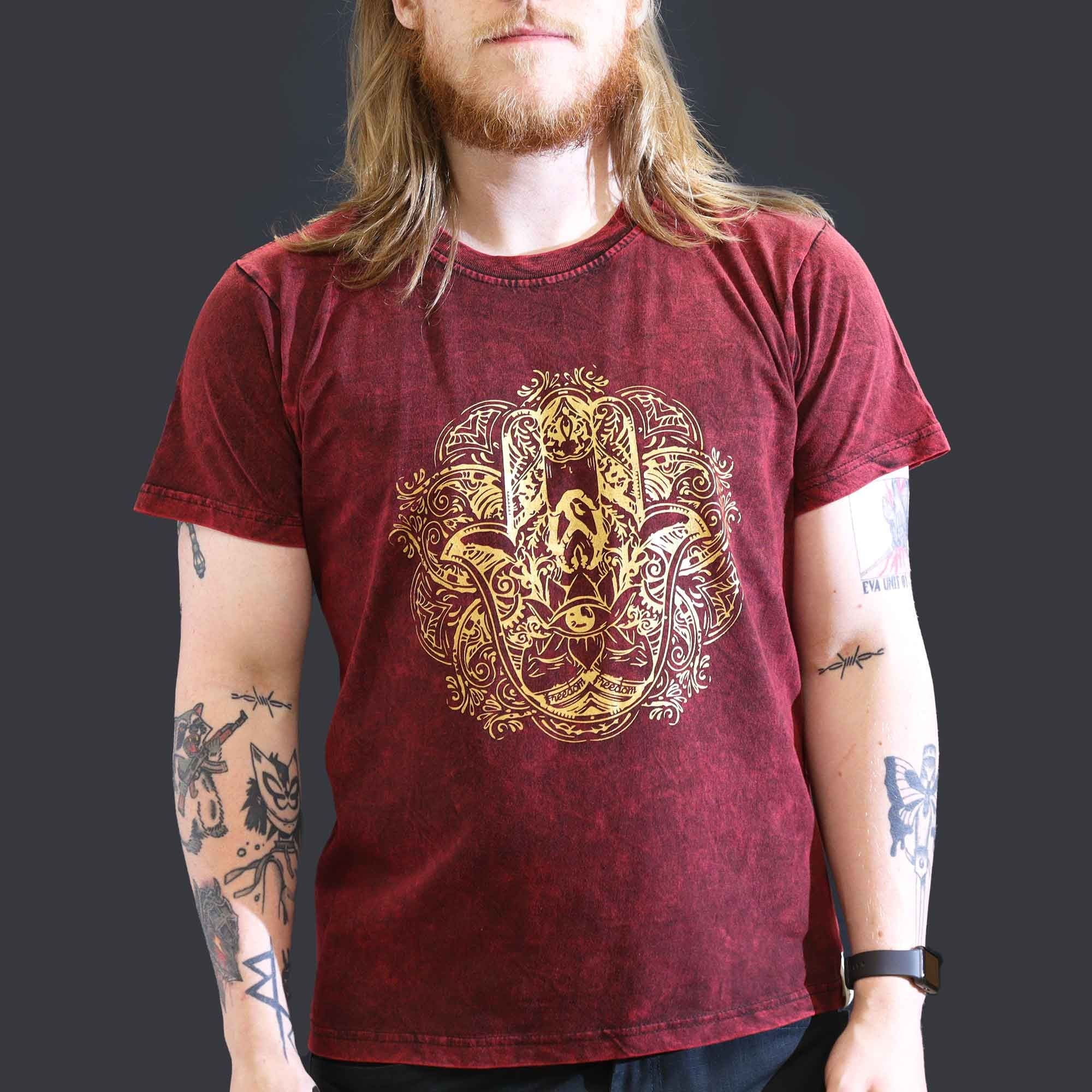 * T-Shirt en Coton Délavé Nomad Sari – Hamsa – Bordeaux – L