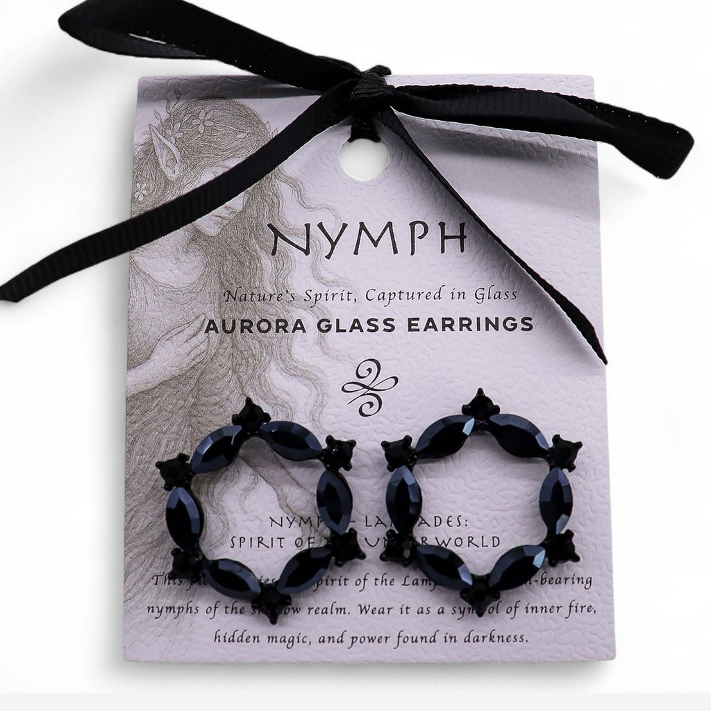 * Boucles d’oreilles anneaux en verre vintage – Noir de jais