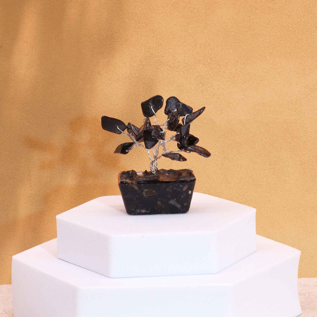 Mini Arbres en Pierres Précieuses sur Base d'Orgonite – Agate Noire (15 pierres)
