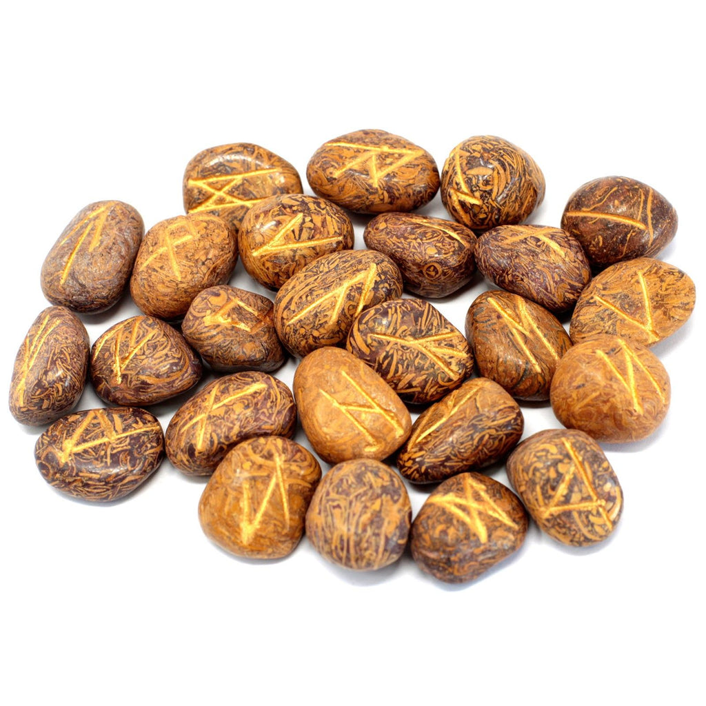 Set de Pierres Runiques en Pochette – Jaspe Serpentin