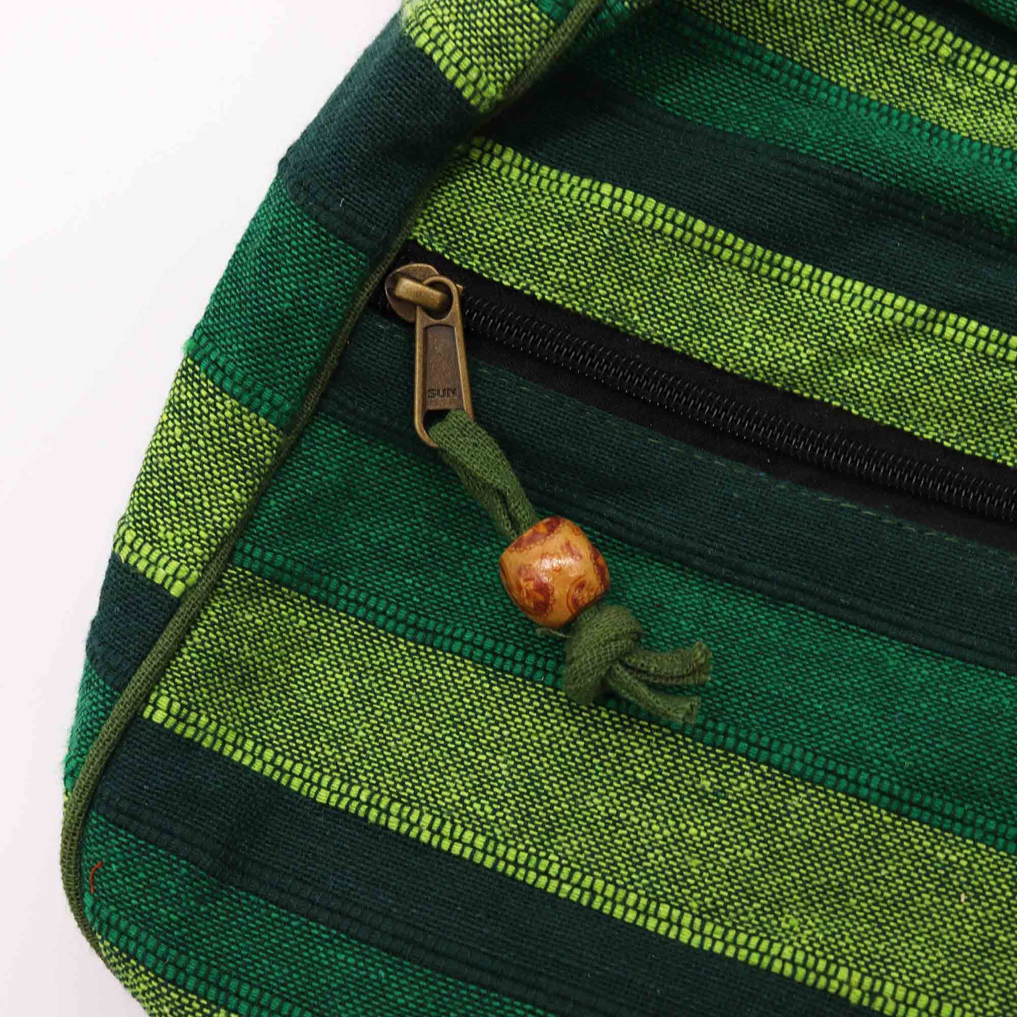 Grand Sac Sling Népalais Vert Forêt – Sangle Réglable | Artisanal Népal