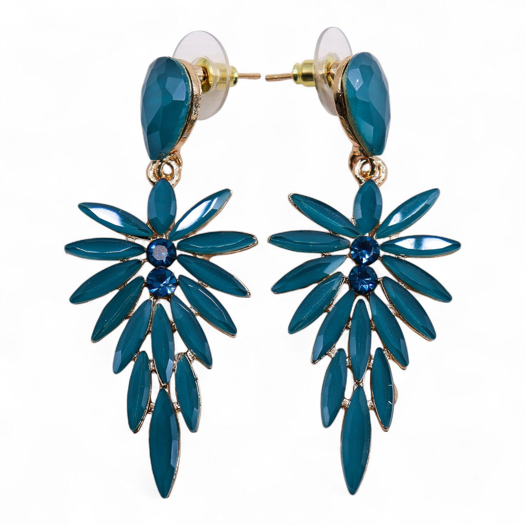 * Boucles d’oreilles longues pendantes en verre vintage vert sarcelle