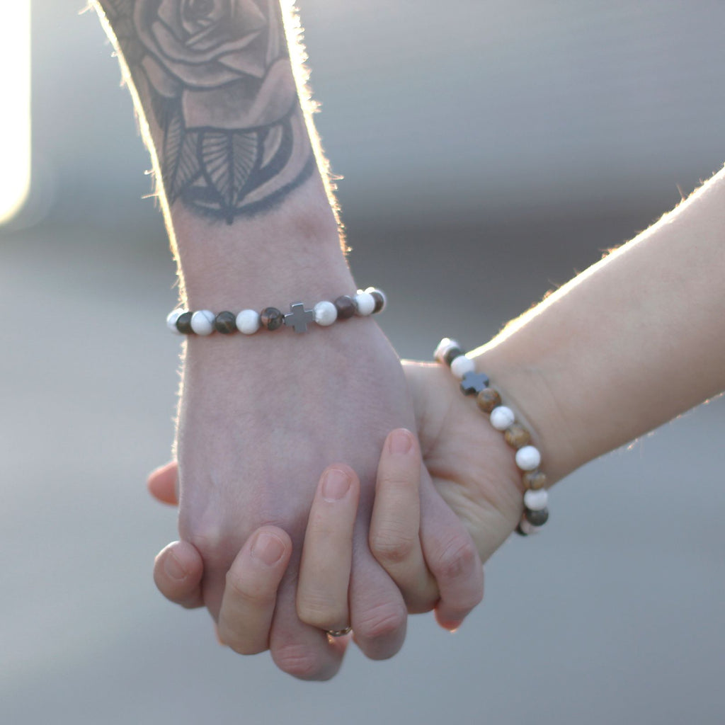 Lot de 2 bracelets d’amitié « Amour » en améthyste et quartz rose