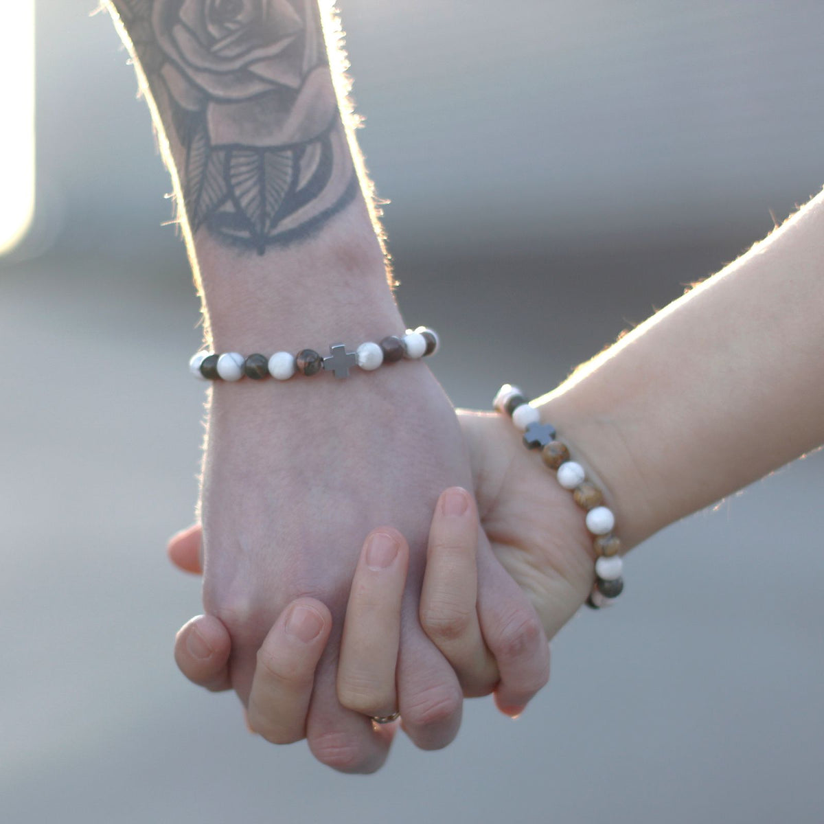 Lot de 2 bracelets d’amitié « Amour » en améthyste et quartz rose