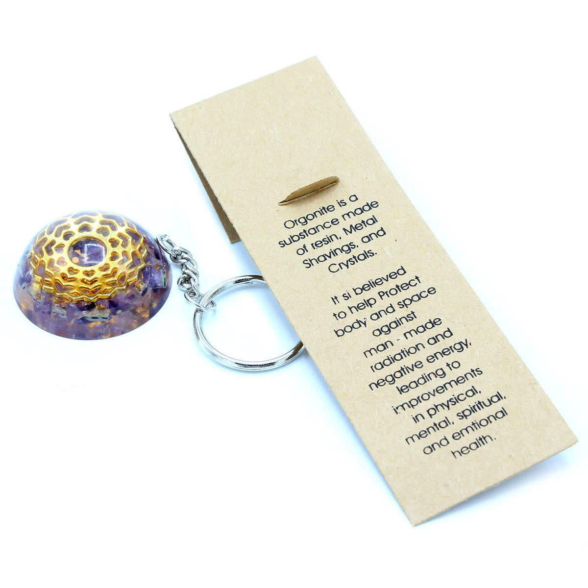 * Porte-clés en orgonite – Améthyste, mandala et cœurs