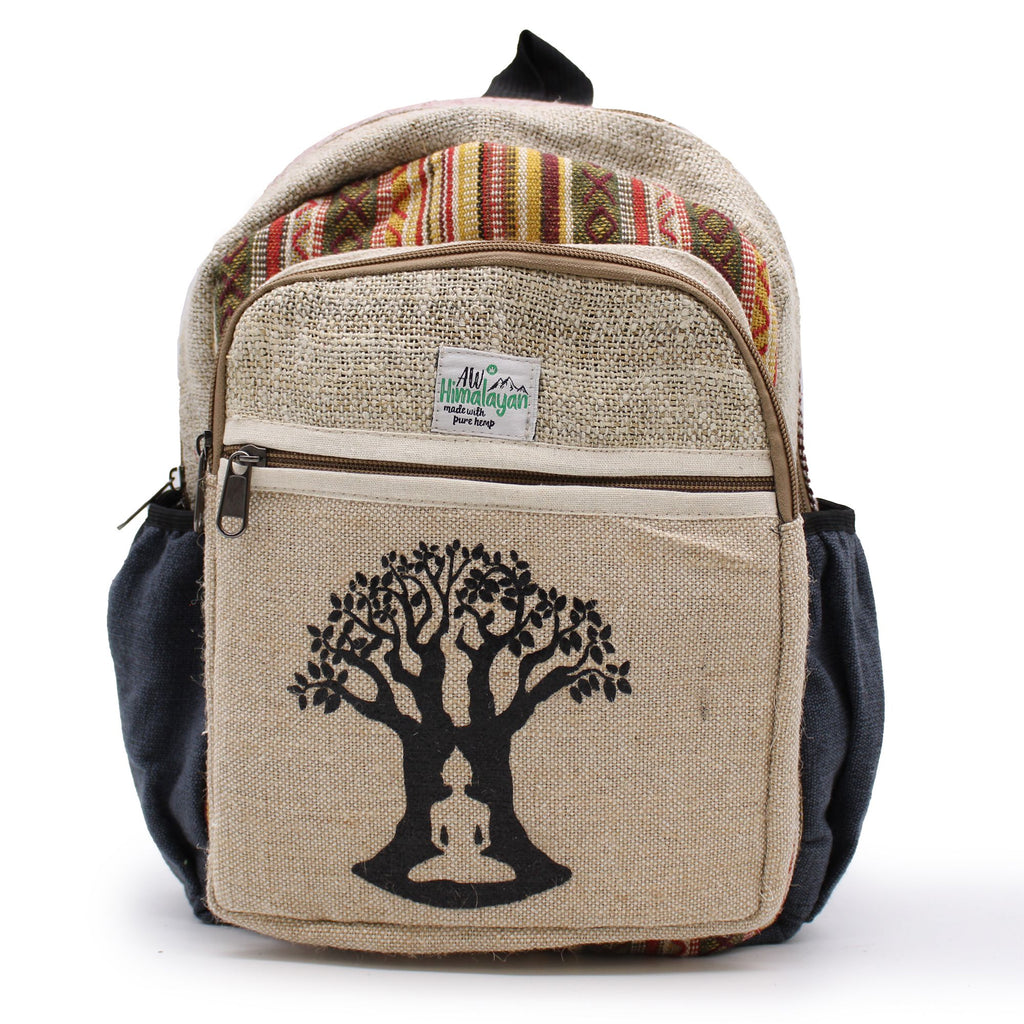 Petit Sac à Dos en Chanvre – Motif Arbre de Bodhi | Artisanal Népal