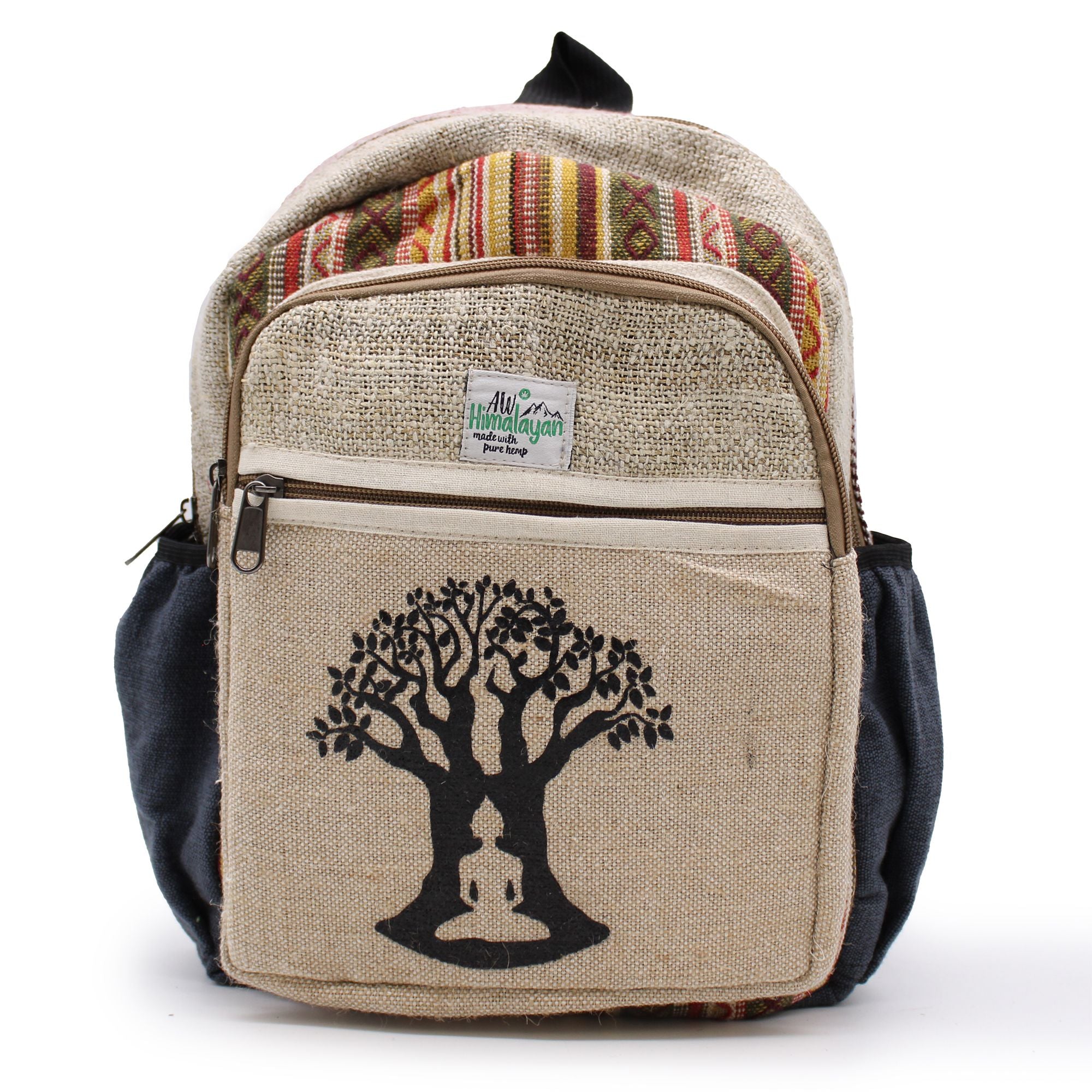 Petit Sac à Dos en Chanvre – Motif Arbre de Bodhi | Artisanal Népal