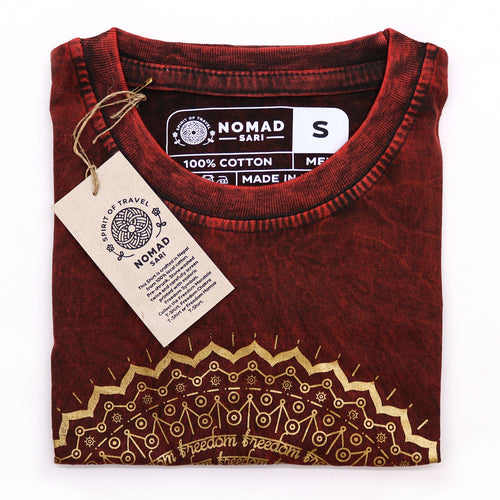 * T-Shirt en Coton Délavé Nomad Sari – Mandala – Bordeaux – S