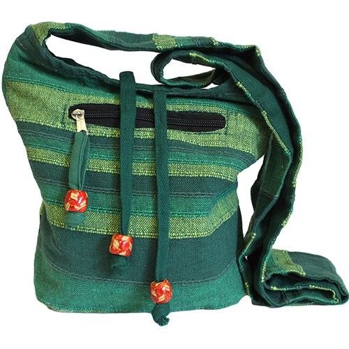 Sac Sling Népalais Vert Forêt – Format Standard | 21x24x9cm | Artisanal