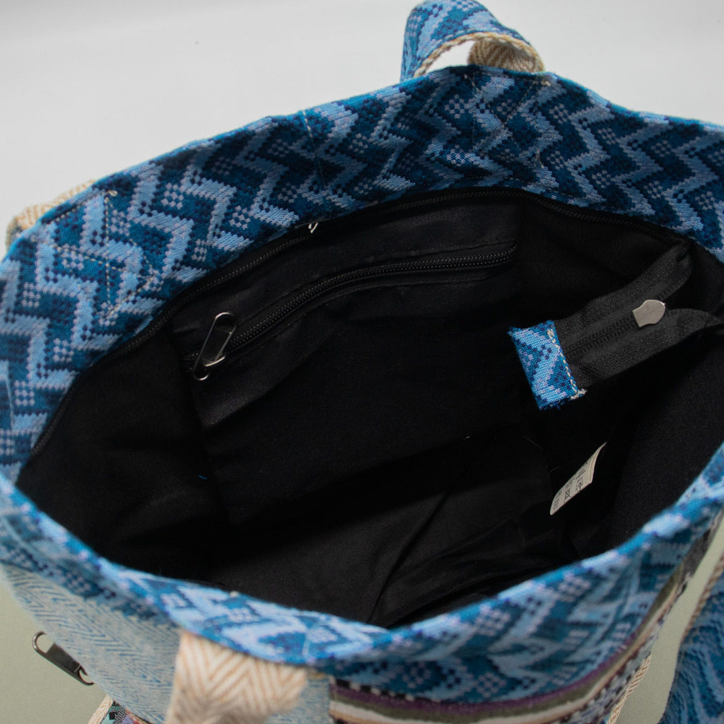 Tote Bag Patchwork Katmandou – Motif Dhaka Tissé Main | 37x38cm | Artisanal Népal