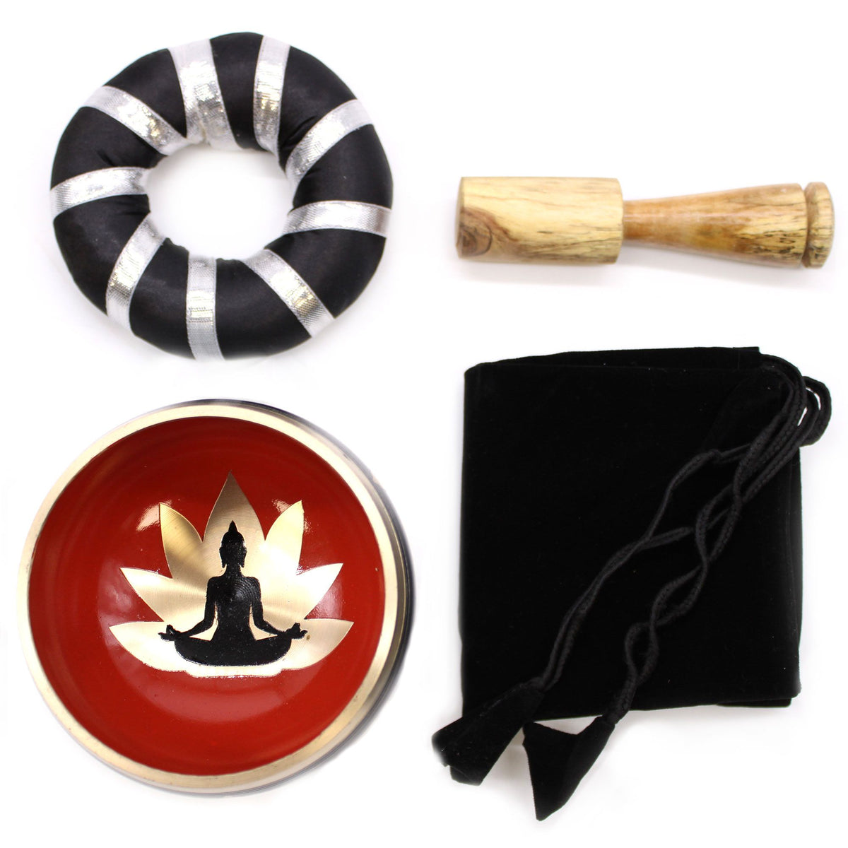 * Coffret de bol chantant Bouddha – Noir et orange – 10,7 cm