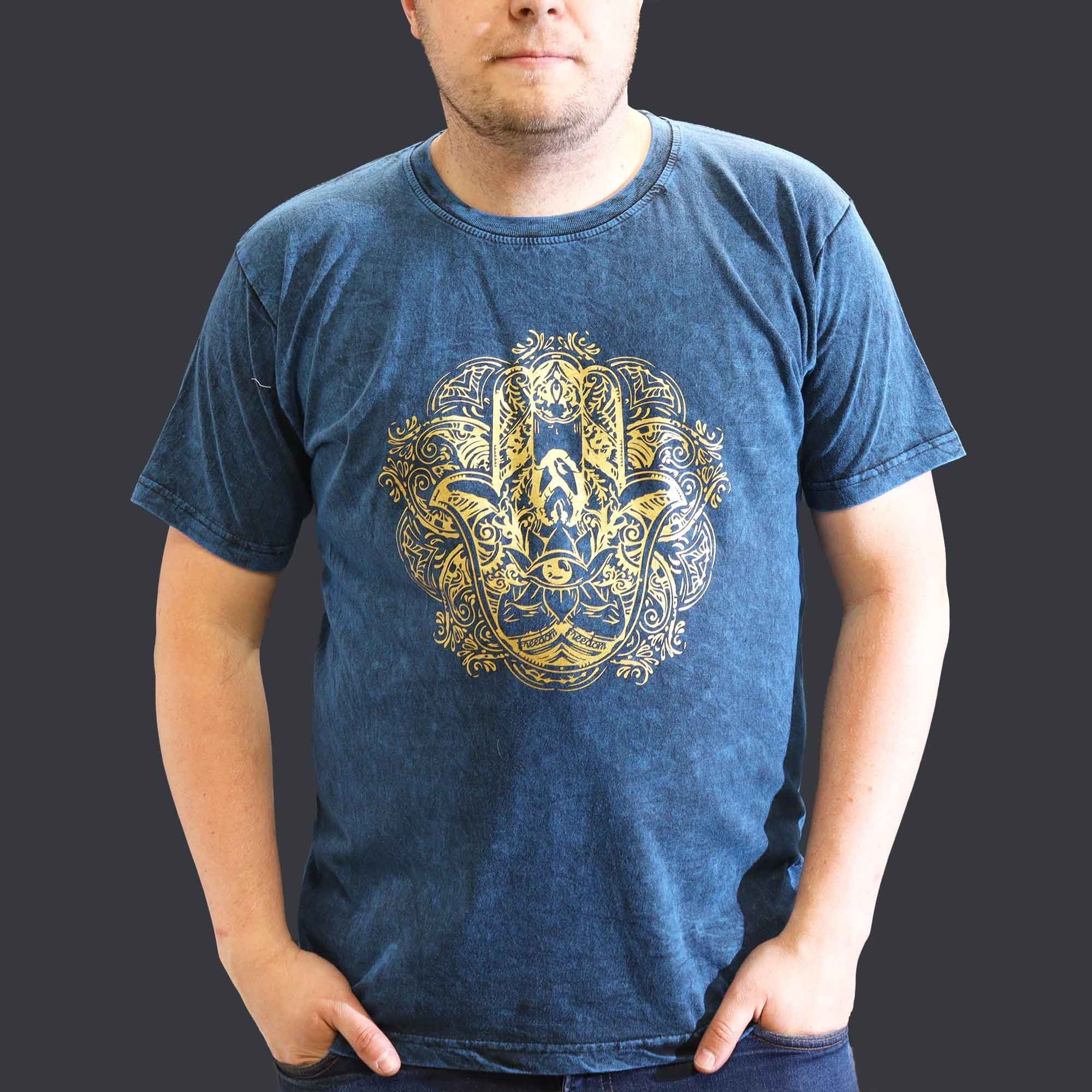 * T-Shirt en Coton Délavé Nomad Sari – Hamsa – Bleu – XL