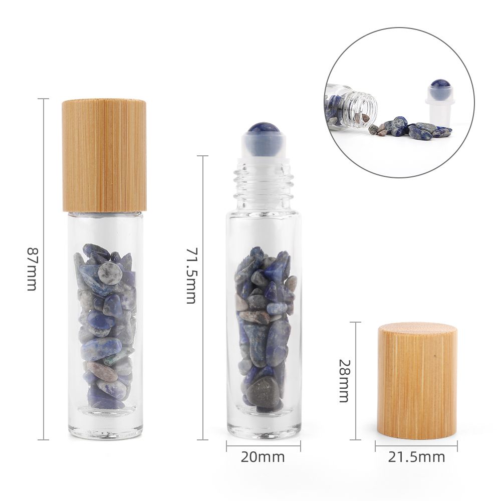 * Flacon roll-on pour huiles essentielles en sodalite – 5 ml, bouchon en bois et bille en sodalite