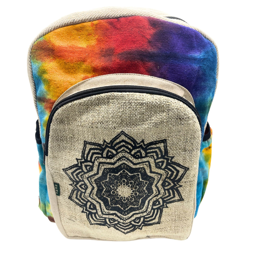 Grand Sac à Dos Tie-Dye Mandala en Chanvre – Teinture Artisanale | Fait Main Népal