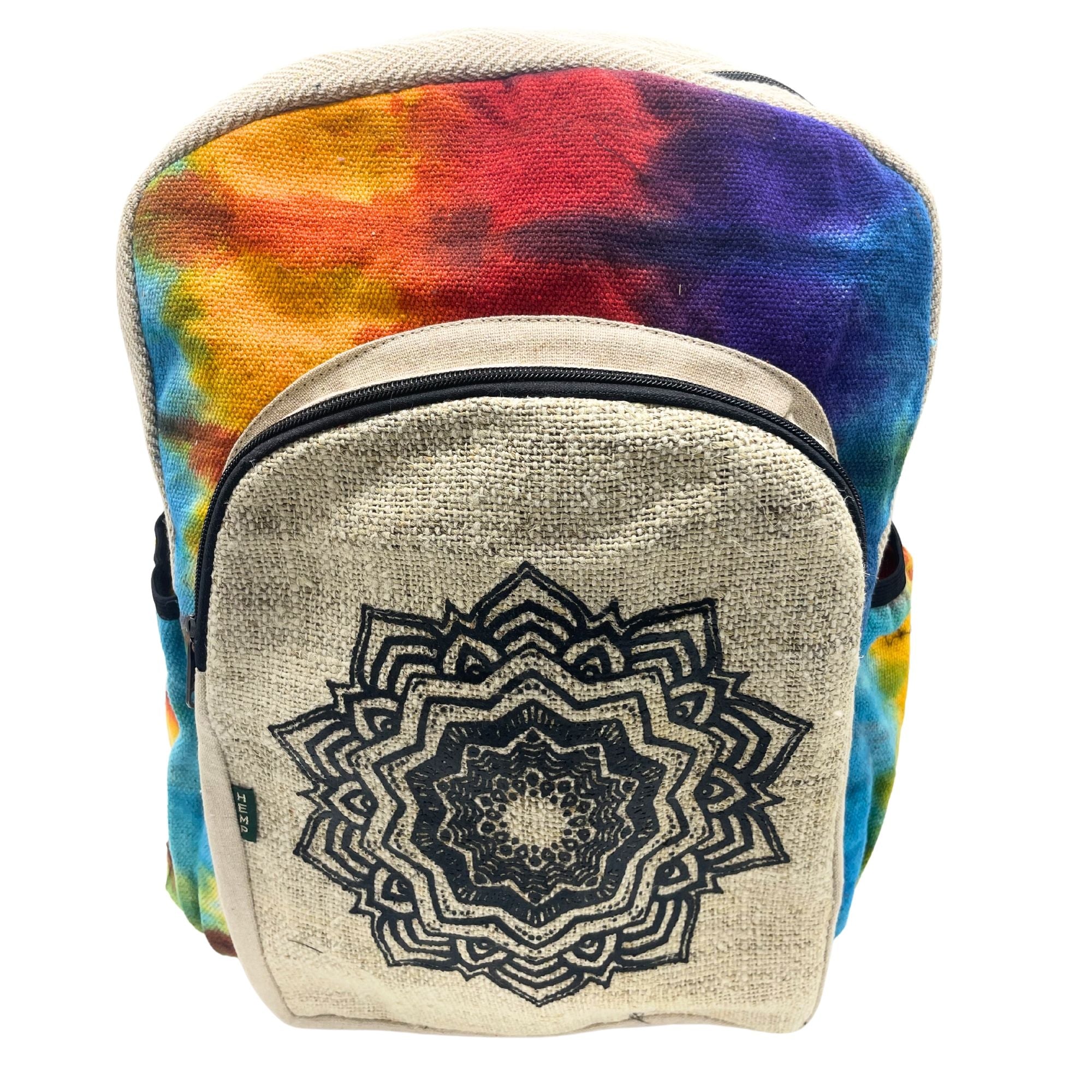 Grand Sac à Dos Tie-Dye Mandala en Chanvre – Teinture Artisanale | Fait Main Népal