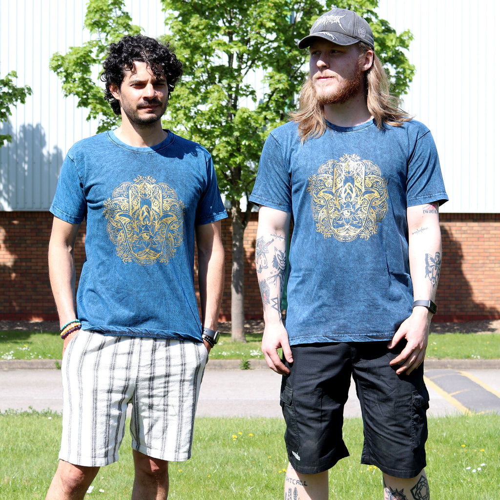 * T-Shirt en Coton Délavé Nomad Sari – Hamsa – Bleu – XL
