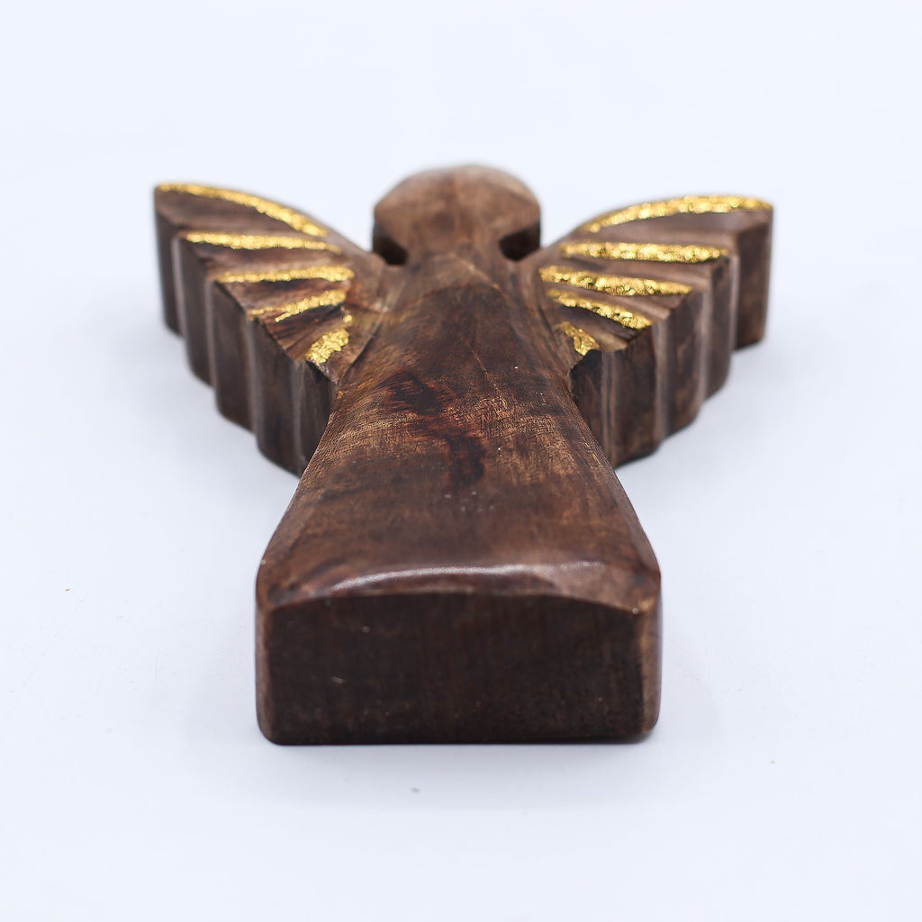 * Petit ange en bois de manguier – Décor doré