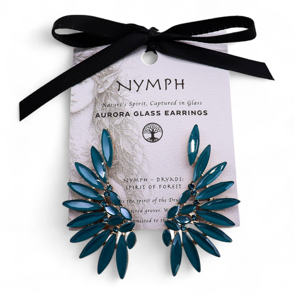 * Boucles d’oreilles ailes d’ange en verre vintage vert sarcelle