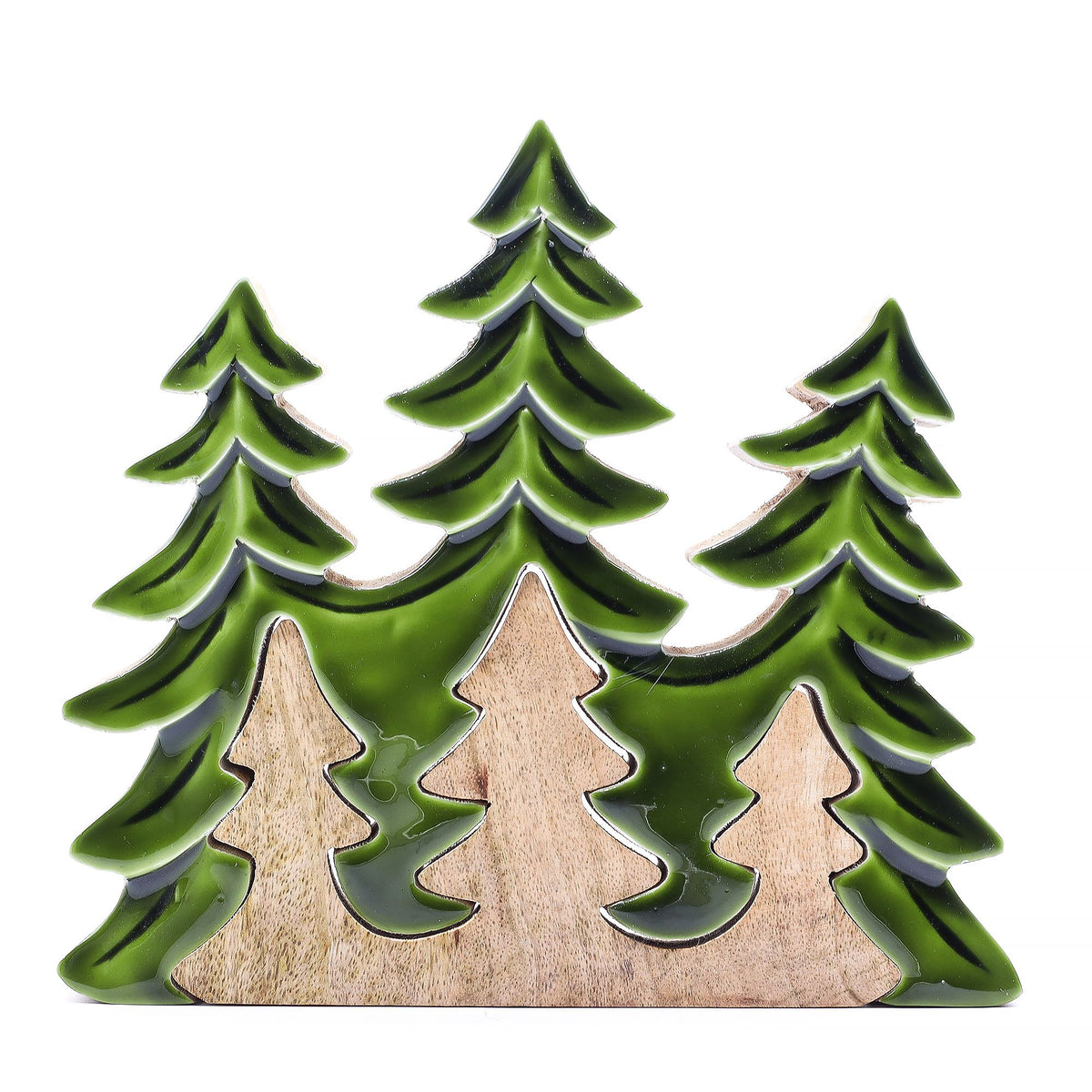 * Perdu dans la forêt – Décoration en bois 3D à trois sapins – 20 × 23 cm