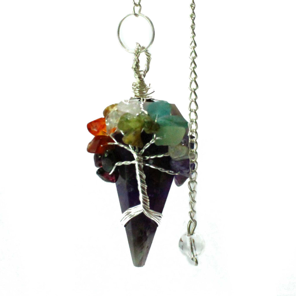 Pendule sept chakras en améthyste
