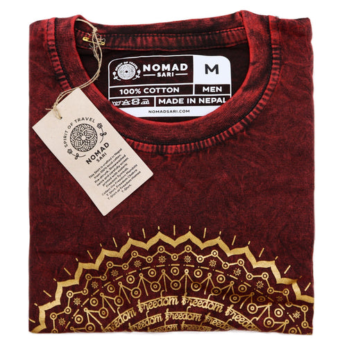 * T-Shirt en Coton Délavé Nomad Sari – Mandala – Bordeaux – M