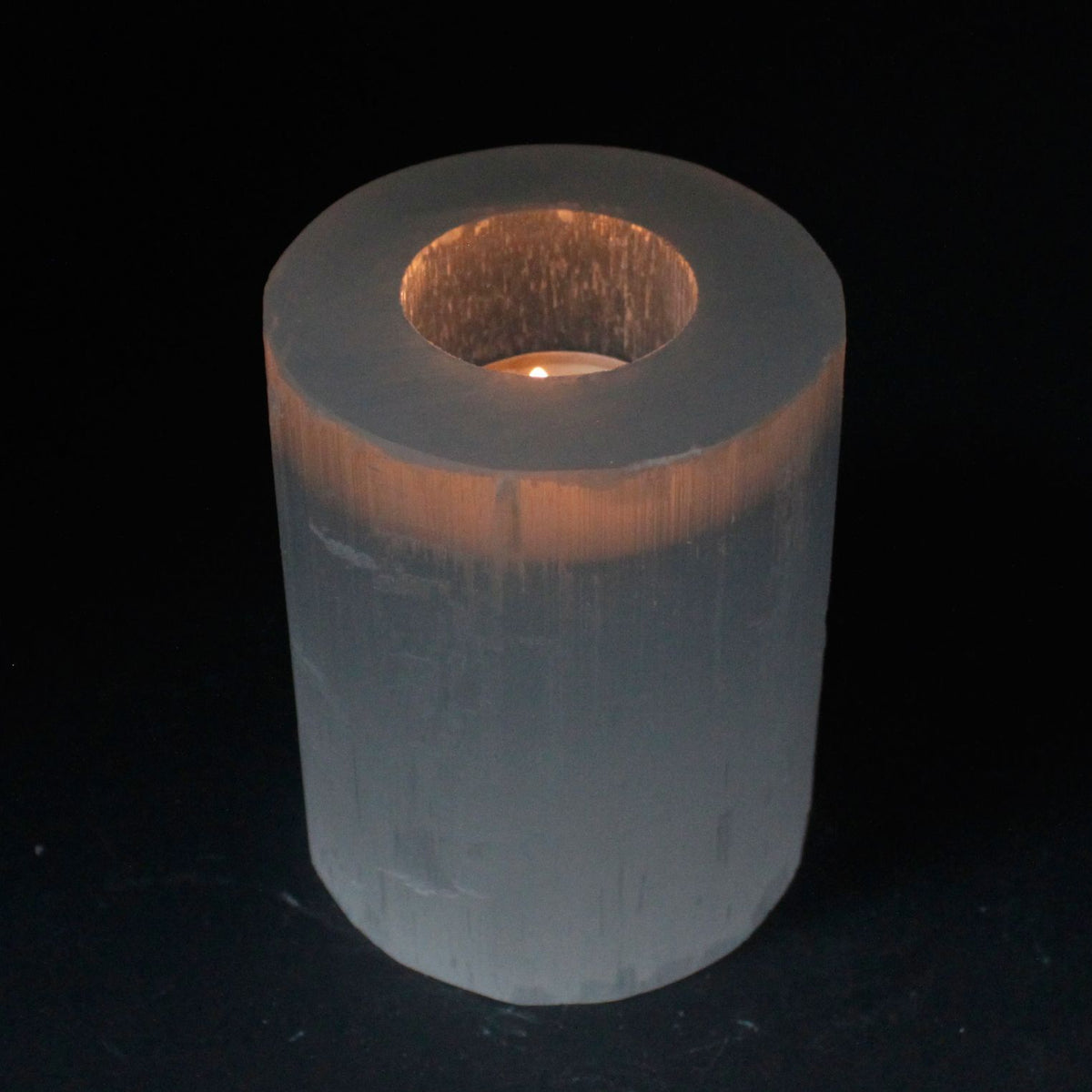 Photophore cylindrique en sélénite – 10 cm