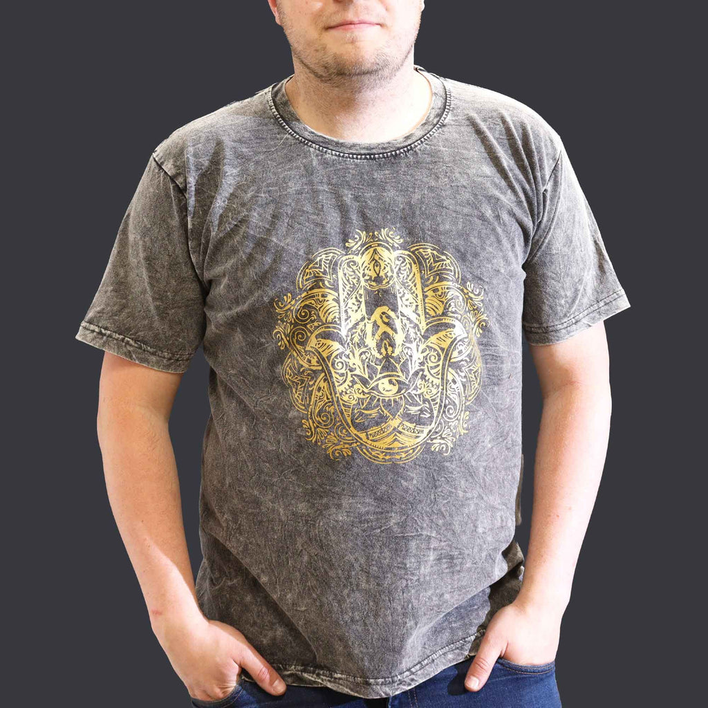 * T-Shirt en Coton Délavé Nomad Sari – Hamsa – Gris Foncé – XL