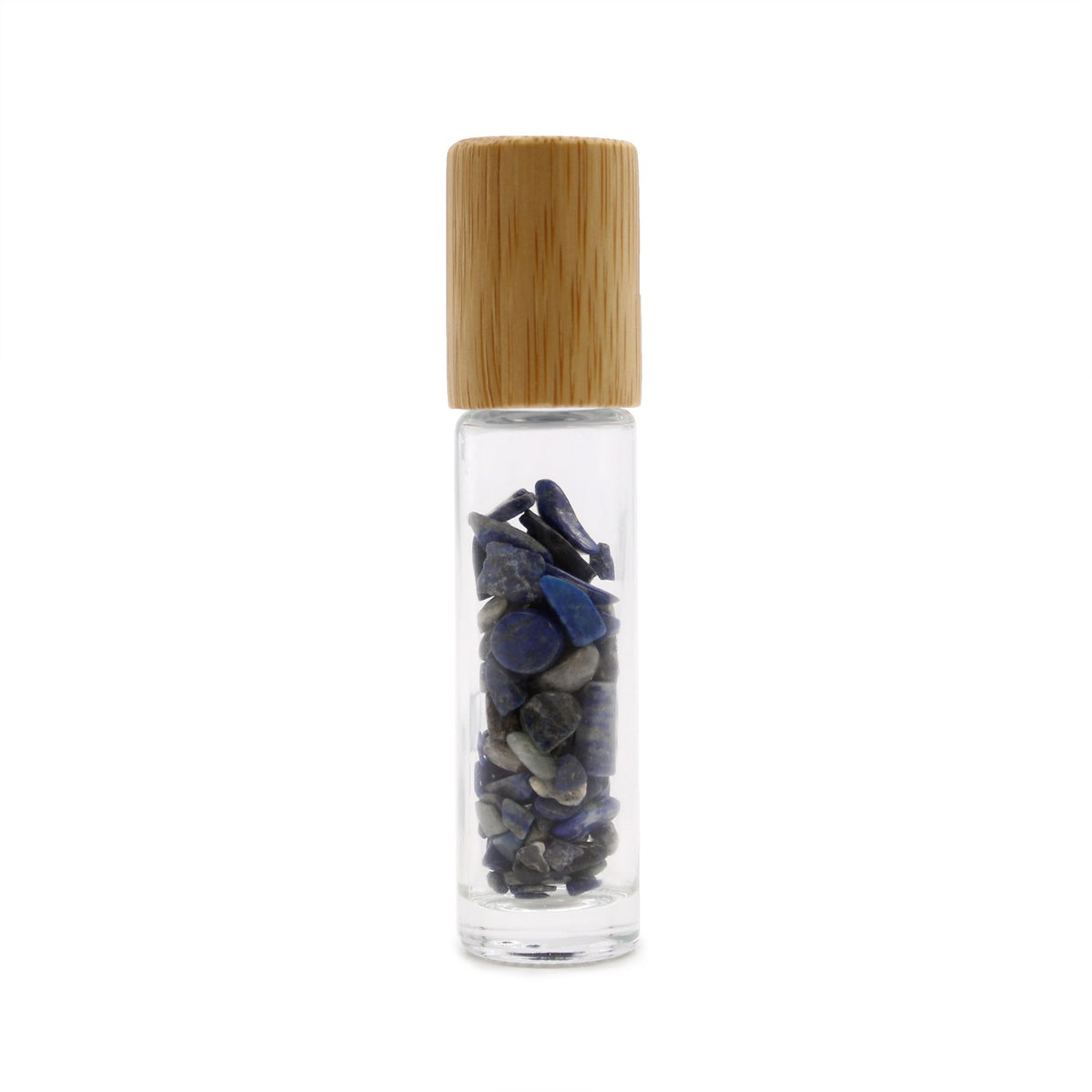* Flacon roll-on pour huiles essentielles en sodalite – 5 ml, bouchon en bois et bille en sodalite