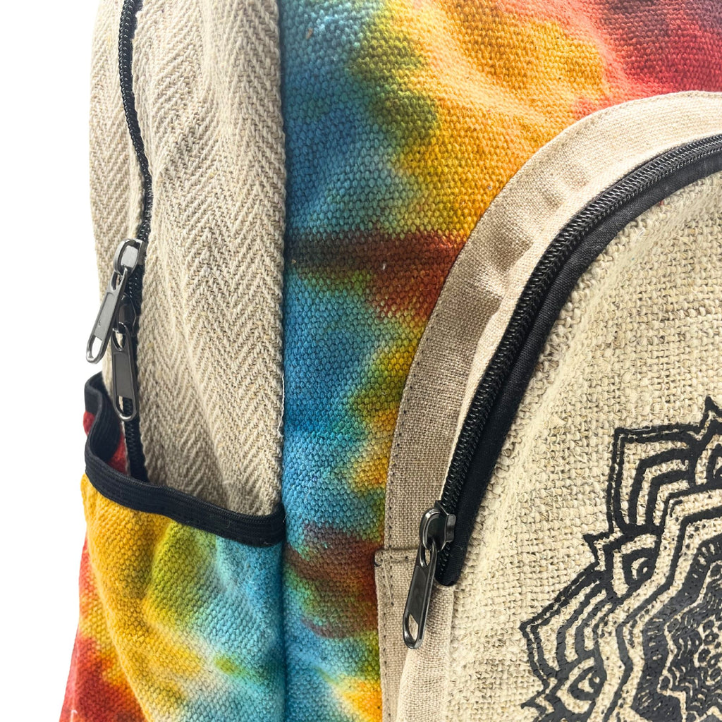 Grand Sac à Dos Tie-Dye Mandala en Chanvre – Teinture Artisanale | Fait Main Népal