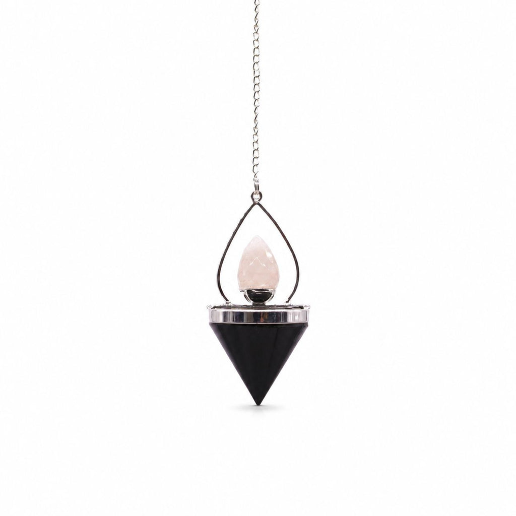 Pendule « Lanterne de vie » en agate noire et quartz rose
