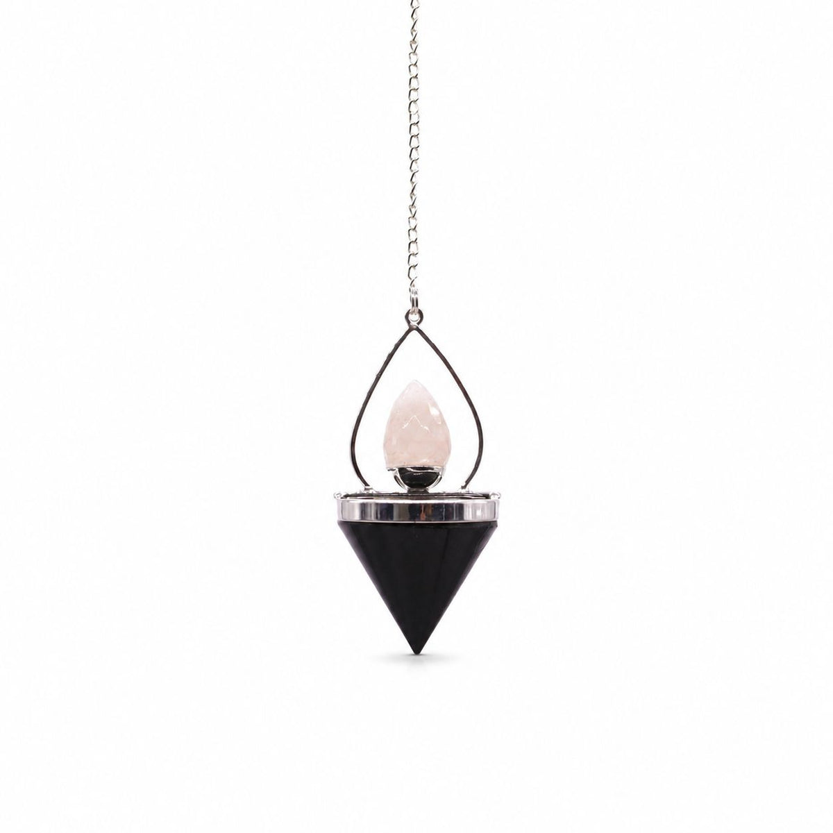 Pendule « Lanterne de vie » en agate noire et quartz rose
