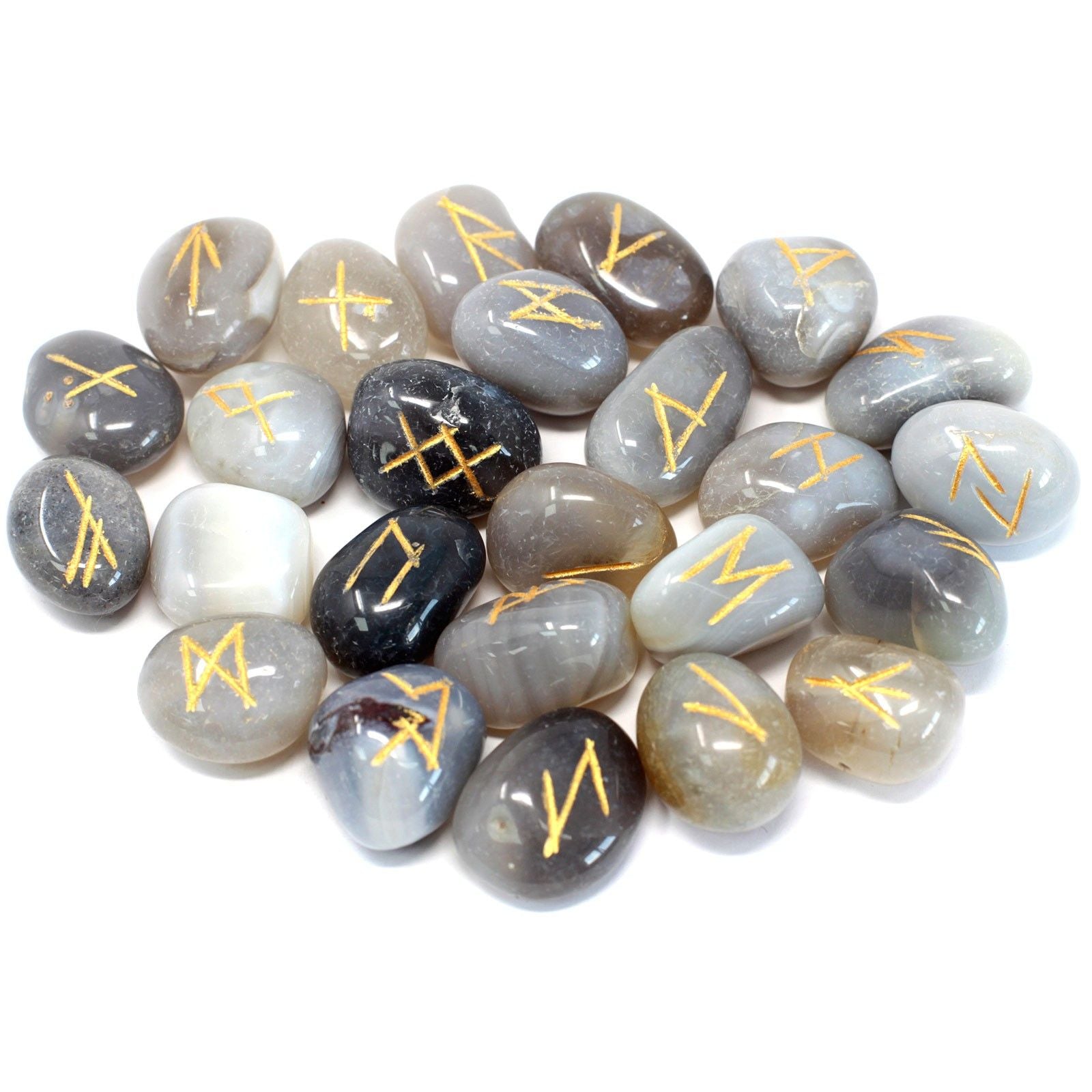 Set de Pierres Runiques en Pochette – Agate Grise