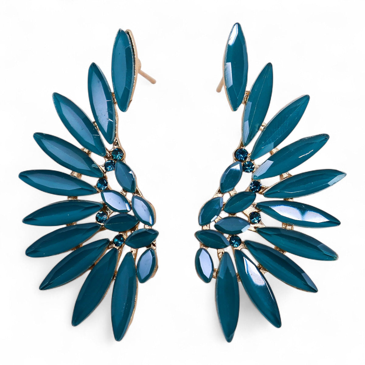 * Boucles d’oreilles ailes d’ange en verre vintage vert sarcelle