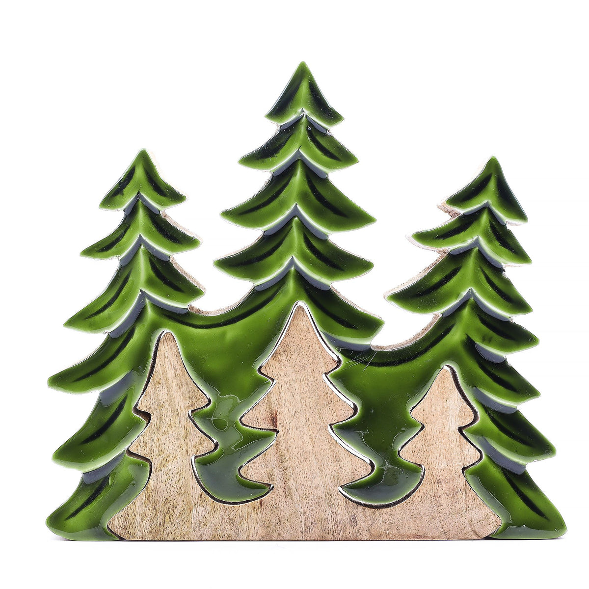 * Perdu dans la forêt – Décoration en bois 3D à trois sapins – 20 × 23 cm